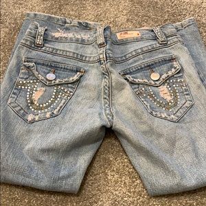 Juniors Rhinestone Distressed Jeans